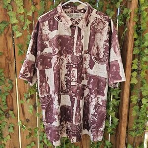 Enyce Short-Sleeve Button-Down Shirt in Burgundy and Cream Louis Armstrong AOP